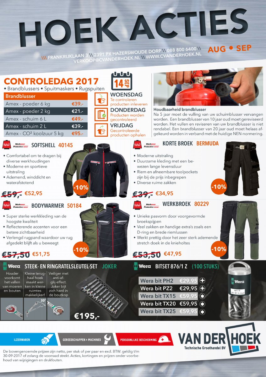 VanderHoekBV's tweet photo. HOEKACTIES SEPTEMBER! Met o.a. de nieuwe #HAVEP kledinglijn en een grondkabel actieknaller! #Hoekacties #september https://t.co/L4P4058Ozs https://t.co/DTxhiIFJbb