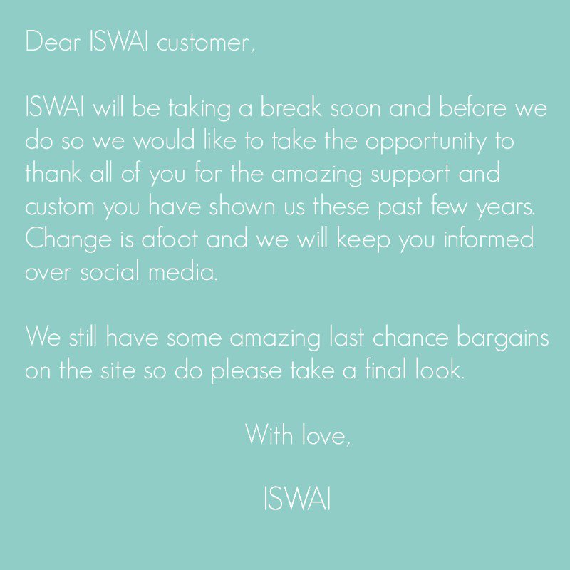 Don't miss out on last minute deals 💚💙 - code ISWAI50 for half price everything 
iswai.com