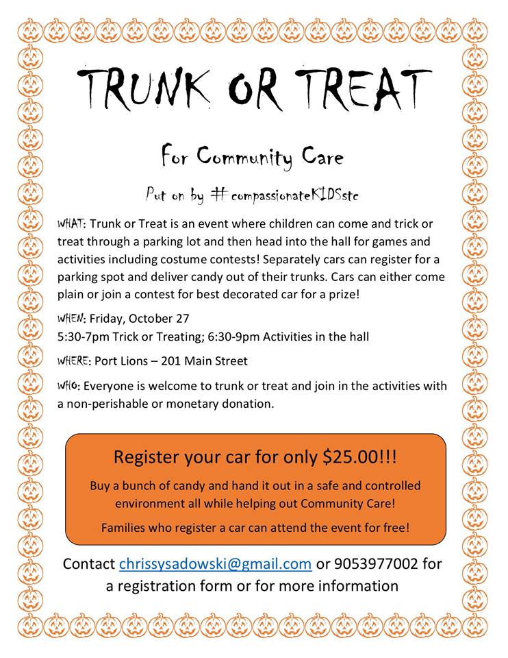 communitycarest's tweet photo. Trunk or treat...isn't this neat? Donate food to help families eat! Register today and support #CompassionateKidsSTC and Community Care! https://t.co/NG2thkjOXt