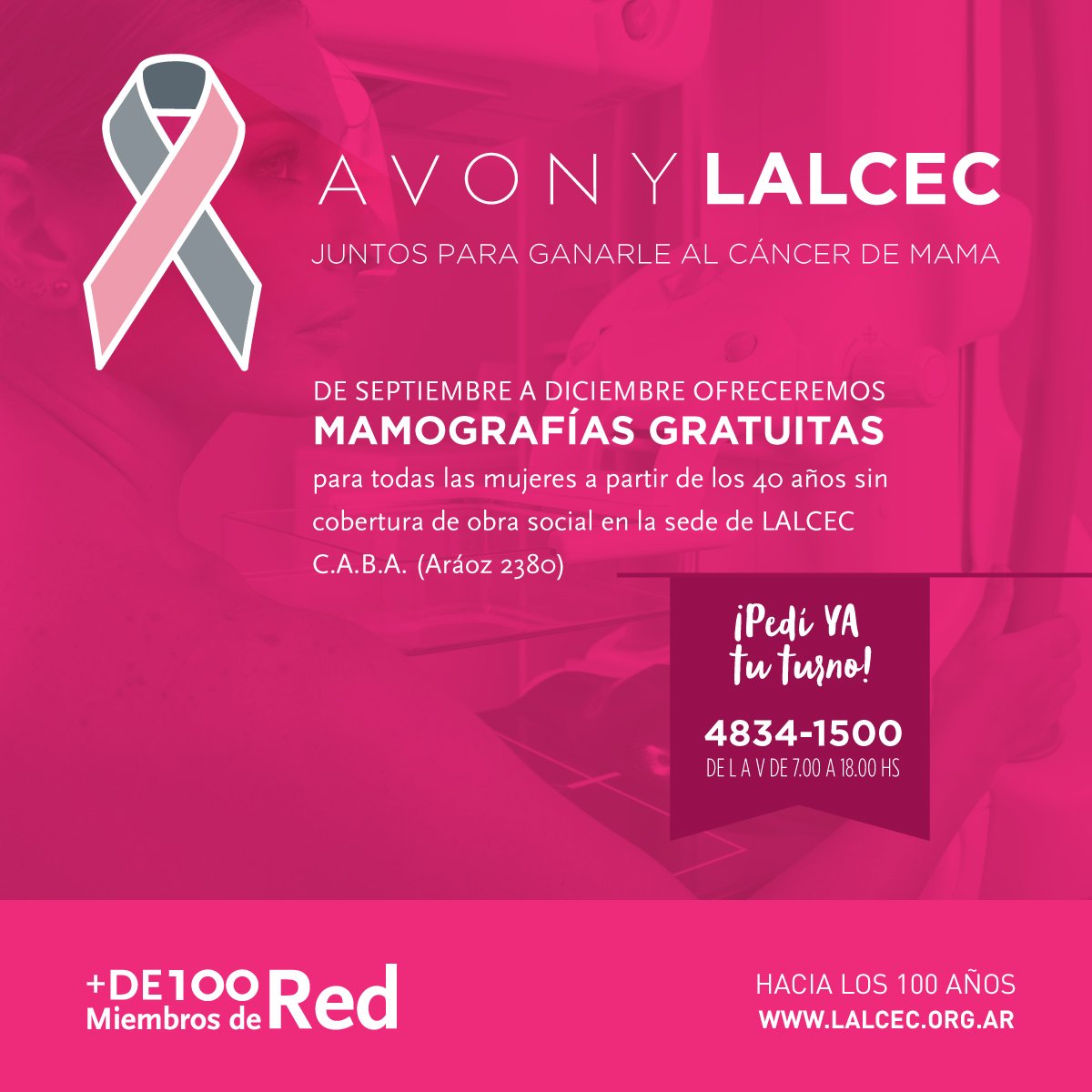 ¿Qué estás esperando? Vení a hacerte una MAMOGRAFÍA GRATIS a LALCEC CABA (Aráoz 2380). Sólo tenes que llamar al 48341500.