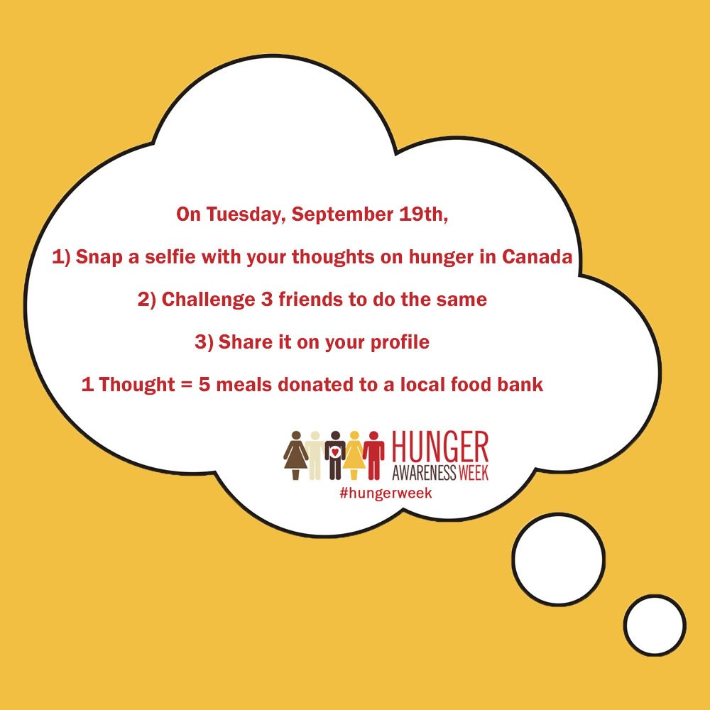 foodbankscanada's tweet photo. Our Share Your Thoughts campaign begins Sept 19! Share your thoughts + @FCCagriculture will donate 5 meals to a local food bank #HungerWeek https://t.co/Vu676mcnuC