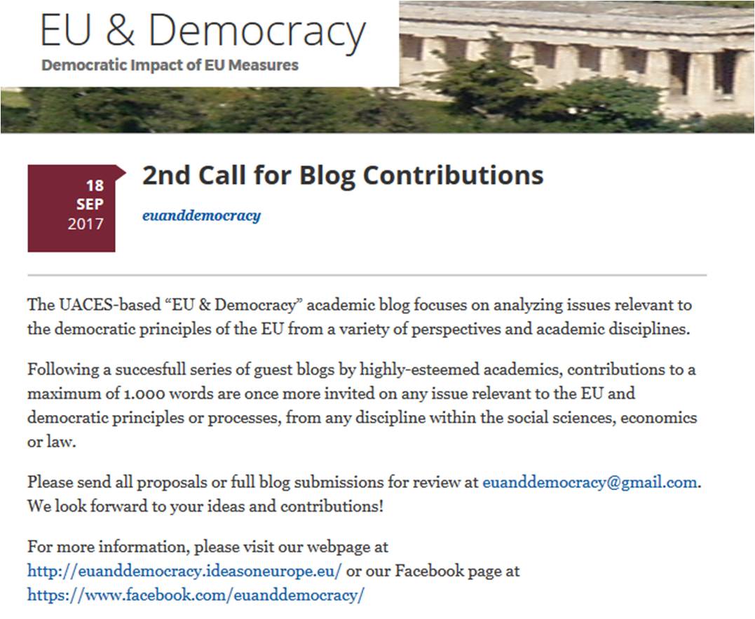 EU_Democracy's tweet photo. Call for Blog Contributions to 1.000 words on EU democratic processes! Check https://t.co/57q5Z5EF0u or email euanddemocracy@gmail.com. https://t.co/2FSsjH3FA5
