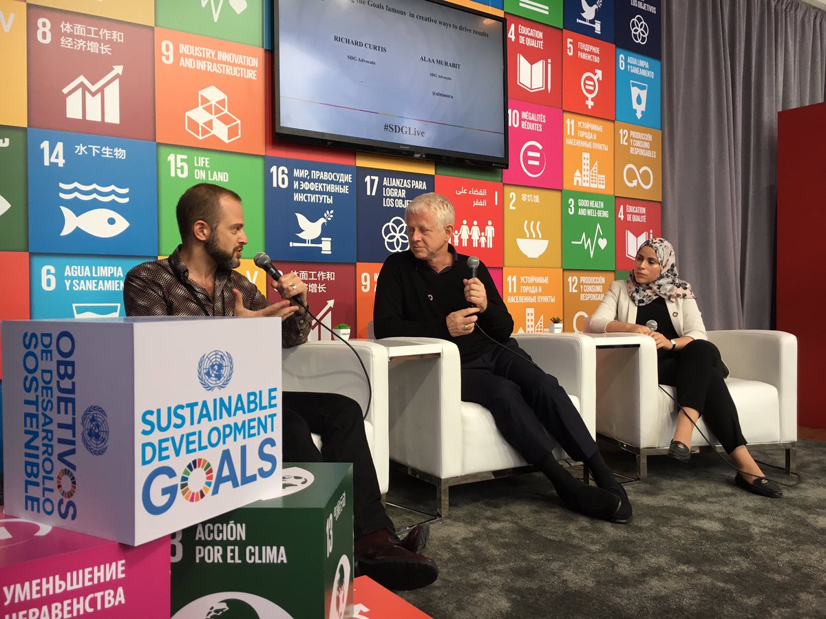 unfoundation's tweet photo. .@glichfield, #SDG Advocate @almmura, and director Richard Curtis discuss making the #GlobalGoals famous at #SDGlive. https://t.co/dJnv0V9aAJ