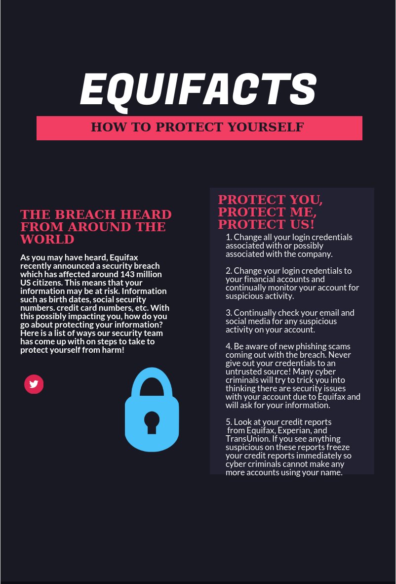 clemsonoisp's tweet photo. Do you know how to protect yourself after the Equifax breach? Below are some useful tips on how to protect your information! #Equifacts https://t.co/ixZFkaj2Au