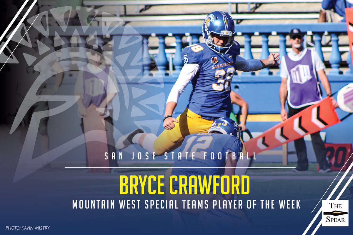 Spartan kicker <a href="/Bryce__Crawford/">Bryce Crawford</a> has been named MW Special Teams Player of the Week. 

#SJSU | @SJSUSpartanFB