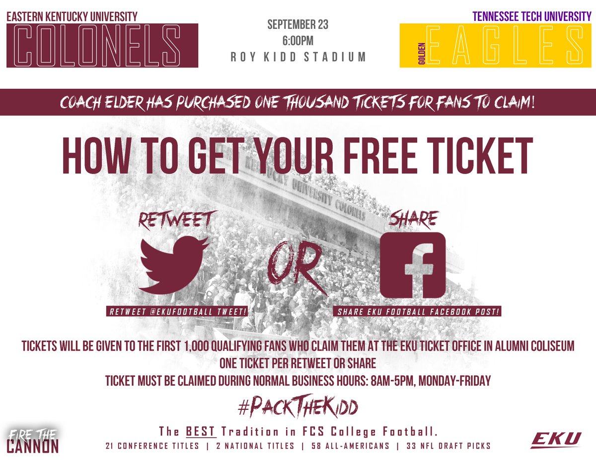 .@CoachElderEKU has purchased 1,000 tickets for our Home Opener! Retweet this and claim your free ticket! #PackTheKidd #FireTheCannon