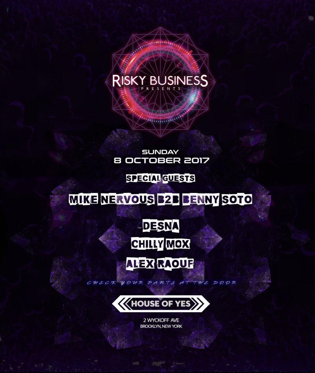 Oct 8th I'll be back at House Of Yes with the rest of the Risky Business crew. Ticket link can be found here! bit.ly/2fgoqHc