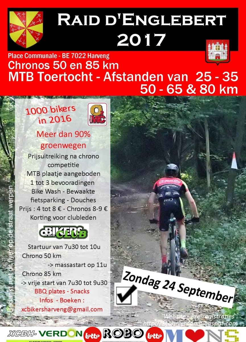 ToBaTwi's tweet photo. next sunday ... last #O2MC #chrono of the 2017 O2bikers Long Distance #VTT challenge ... looking forward 🚴 #RaidDEnglebert 85km /T https://t.co/i6CuO2ArQC