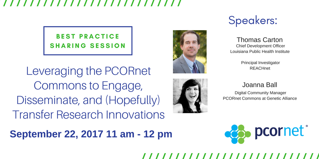 PCORnetwork's tweet photo. TODAY 11AM: Learn how you can use #PCORnetCommons to engage, disseminate & innovate your research: https://t.co/rIXKe7amcu https://t.co/8Yv3Km7PMr