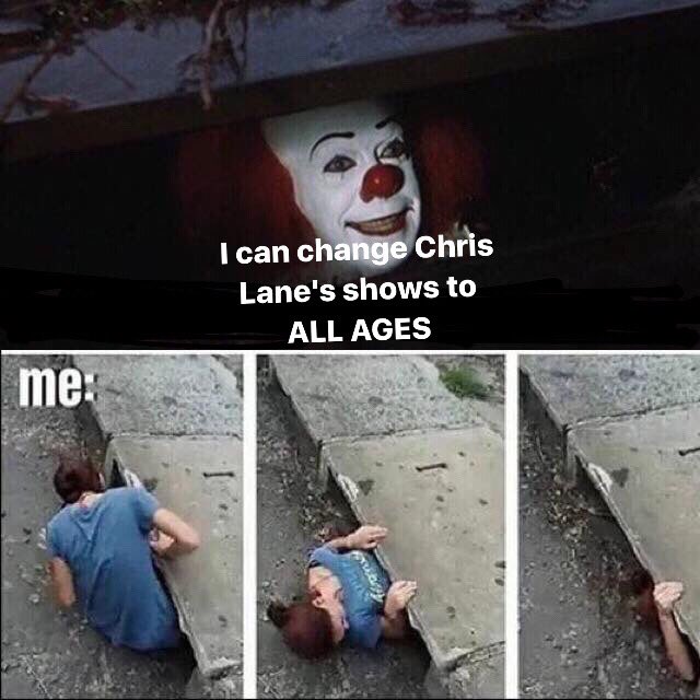 SnelsonTaylor's tweet photo. This is me and I'm afraid of clowns...but hey it's for @iamchrislane 😂🤷🏼‍♀️ •shoutout to @bri2001pa for this meme• https://t.co/pBqcxh9mrS