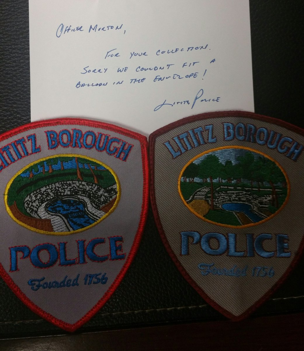 Thank you to <a href="/LititzPolice/">Lititz Police</a> for these patches!
I'm still waiting for my balloon 😂