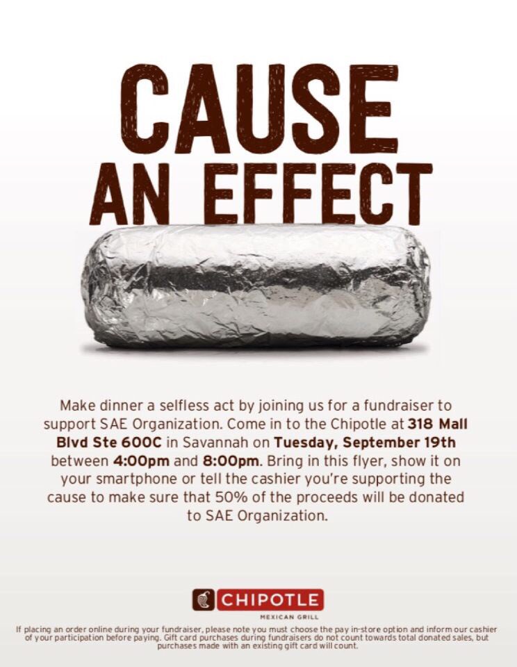 Don't forget to join us tomorrow from 4-8pm at <a href="/ChipotleTweets/">Chipotle</a> on Mall Blvd for our percent night! Please mention ΣΑΕ!