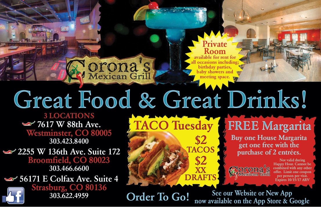 YNMArvada's tweet photo. Hungry for some Mexican food tonight?  Corona's has great food and wonderful margarita's.  See them in @YNMArvada #foodie #arvada https://t.co/ZTOIzaD5No