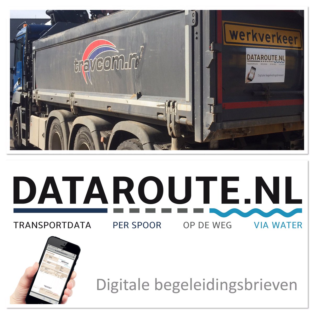 data_route's tweet image. Digitale begeleidingsbrieven, je kunt ze tegen komen op de wegen rondom Amsterdam op de achterop de vrachtwagens van Travcom.nl.
#EBA