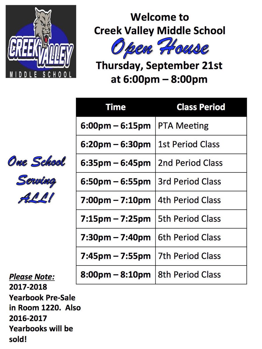 Creek Valley MS on Twitter "CVMS Open House & PTA meeting is Thursday