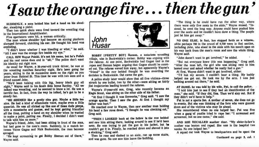 allan_cheapshot's tweet photo. A @chicagotribune story in 1975 about how Bobby Heenan made the crowd so mad that a man fired five shots into the ring trying to kill him. https://t.co/daNJI2YKdP