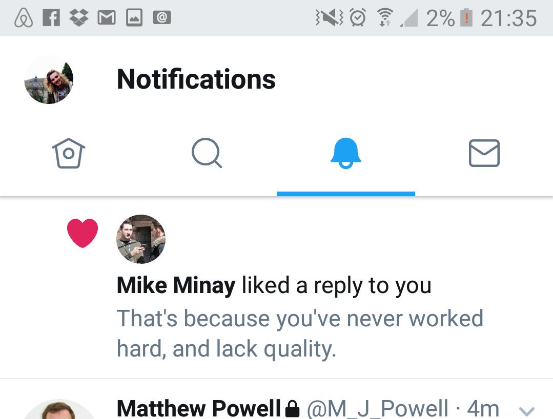 bengee833's tweet photo. @M_J_Powell @MikeMinay Ouch. I expected it from you matt but Mike, I thought you were bigger than that. https://t.co/pMKBLz9YPo