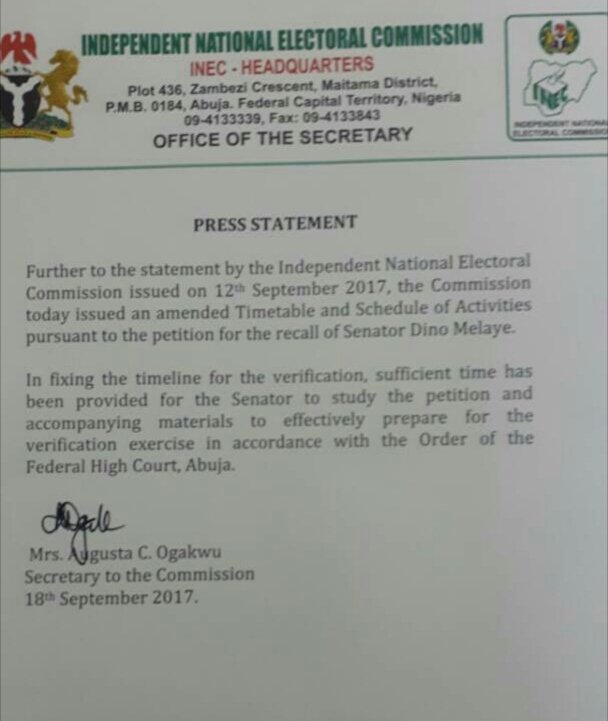 INEC Releases New Timetable For Senator Dino Melaye's Recall