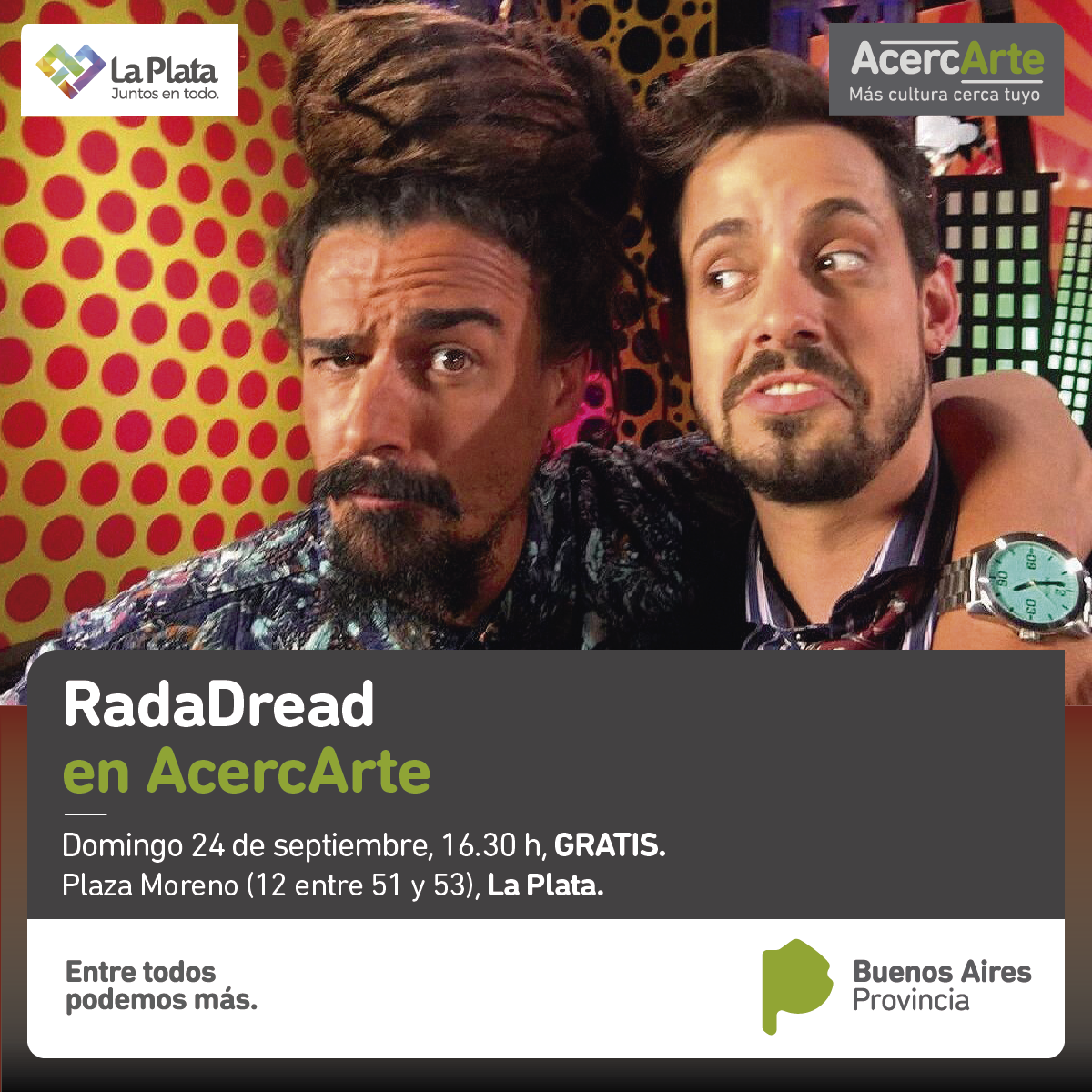 LaPlataMLP's tweet photo. AcercArte | #RadaDread te espera para disfrutar de su show musical y humorístico para toda la familia este domingo a las 16:30 hs. https://t.co/IROKUBSbsW