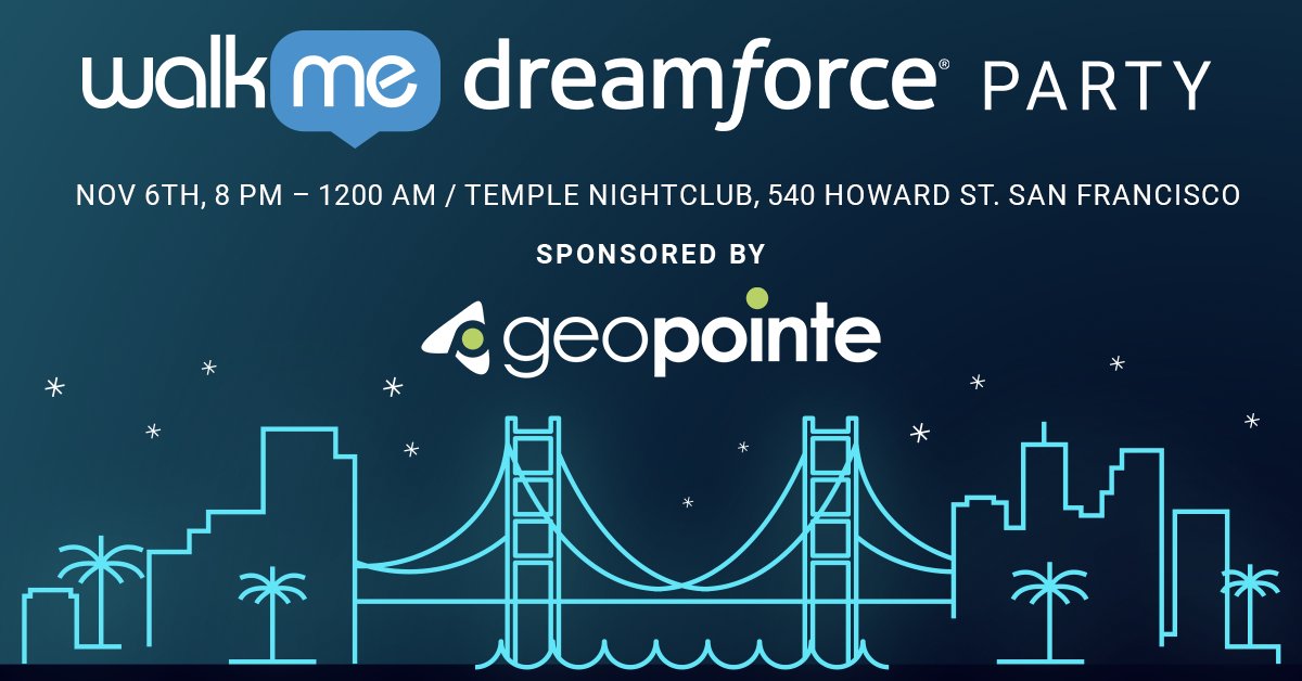 Are you on the #RoadtoDF17? Be sure to pull off for the <a href="/WalkMeInc/">WalkMe</a>  <a href="/Dreamforce/">Dreamforce</a> after party! #PlatinumSponsor @OwnBackup <a href="/Samanage/">Sam Manage</a>
