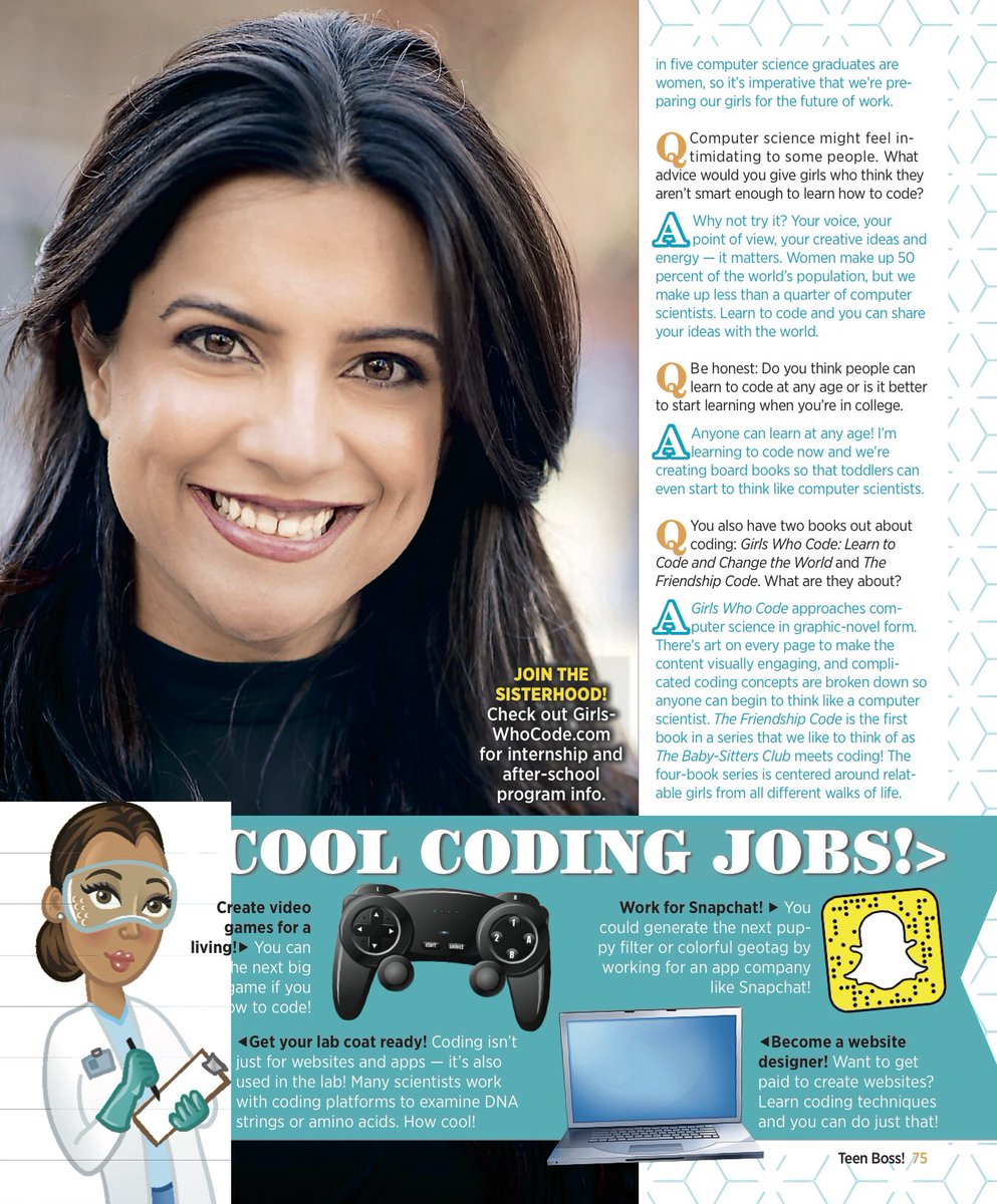 GirlsWhoCode's tweet photo. Check out our spot in Teen Boss magazine... you can learn to code at any age! https://t.co/XPOTi5uB6d