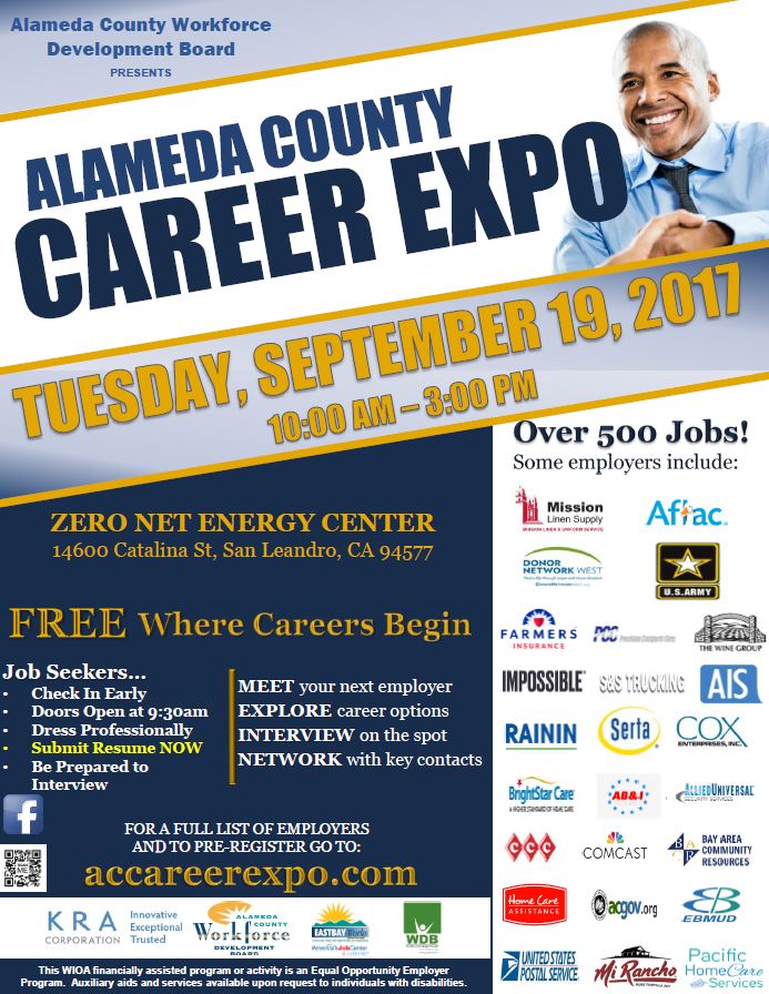 EdenAreaOneStop's tweet photo. ]Attention job seekers! Be sure to check out the Alameda County Career Expo tomorrow from 10am - 3pm. #AlamedaCountyCareerExpo https://t.co/e6qWKHKfsF