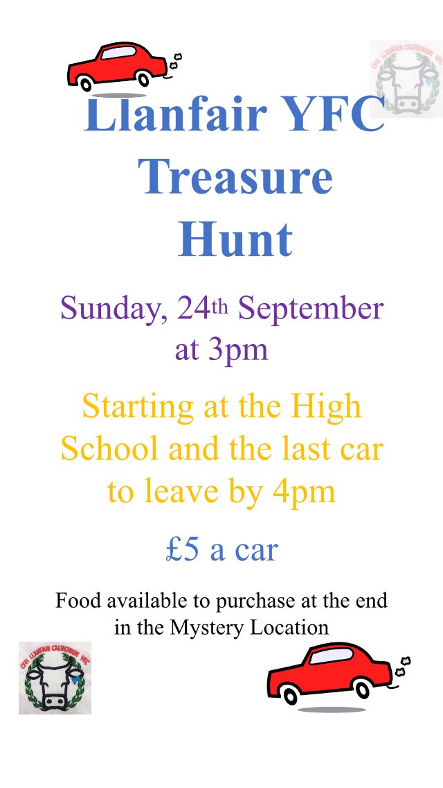 llanfairyfc's tweet photo. Treasure Hunt this Sunday starting from the high school 🚗 #wherearewegoing https://t.co/deu2kUFkCU