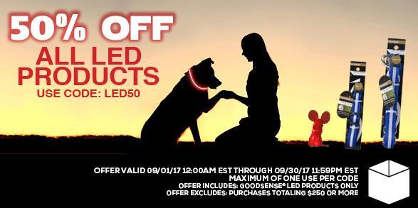 GoodSense® LED pet collars, leashes, and shoelaces now 50% off during September.  Use code LED50 at checkout bit.ly/2xMfxgd