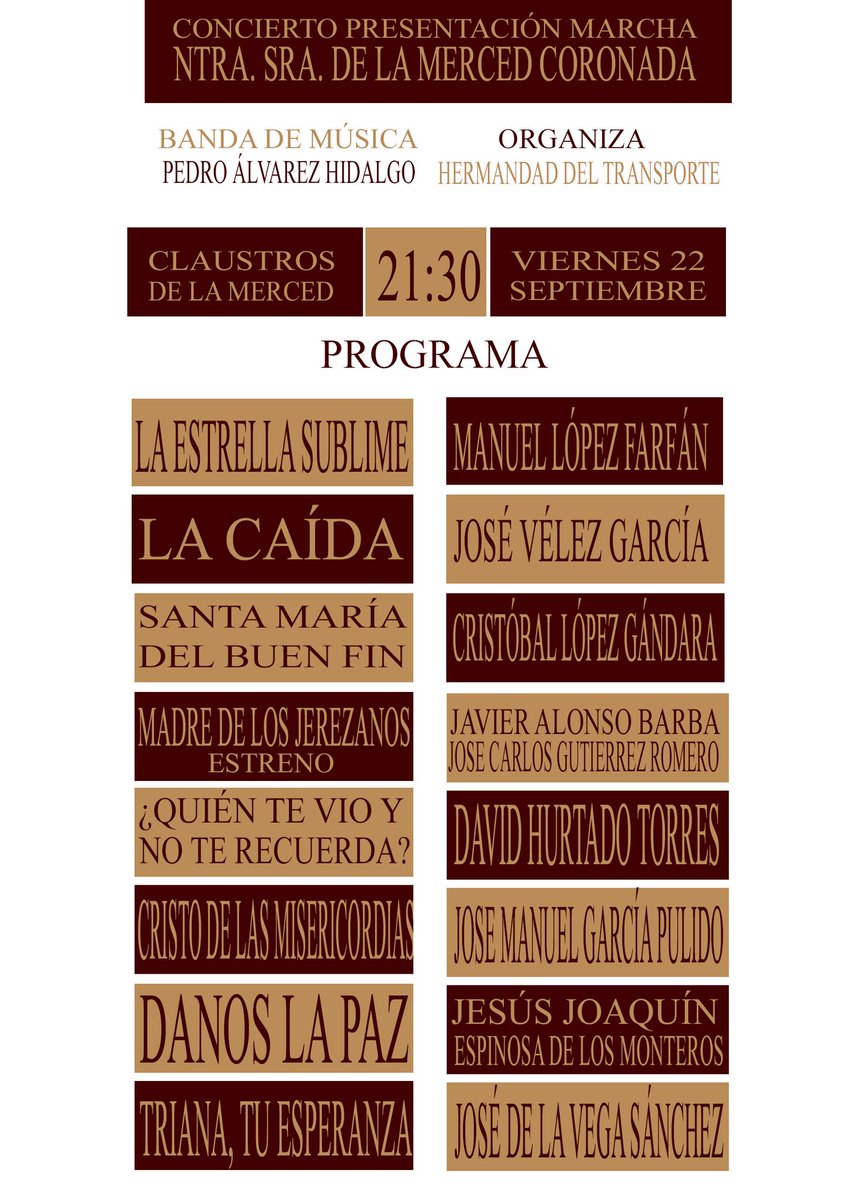 BandaMusicaPAH's tweet photo. Repertorio que interpretaremos en los claustros de la #Merced y organizado por la @Transporte_ofic https://t.co/BaraKOUK6W