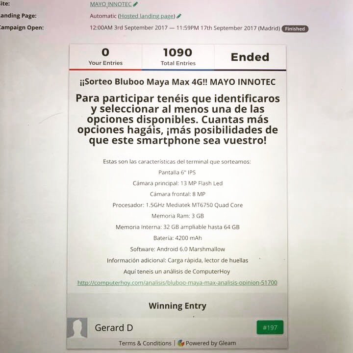 mayoinnotec's tweet photo. ¡Buenas noches! 

¡Acabamos de hacer el sorteo en directo por Instagram y ya tenemos ganador del Smartphone Bluboo Maya Max!

¡Gracias!😉 https://t.co/WjTnad6ORt