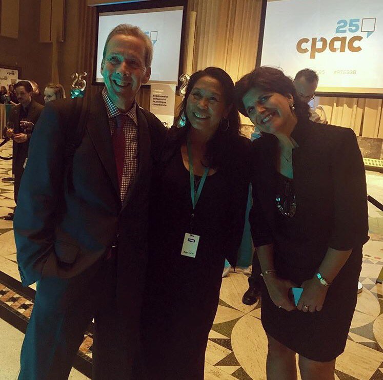 CPAC_TV's tweet photo. CPAC's @martstring , Lani Wang, and President @icicano are all smiles for CPAC's 25th birthday! Happy birthday CPAC! #CPAC25 #RTE338 https://t.co/4XCTOSwj1n