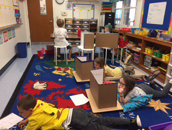 Grade 3 math students working hard with flexible seating. #beartavernpride
