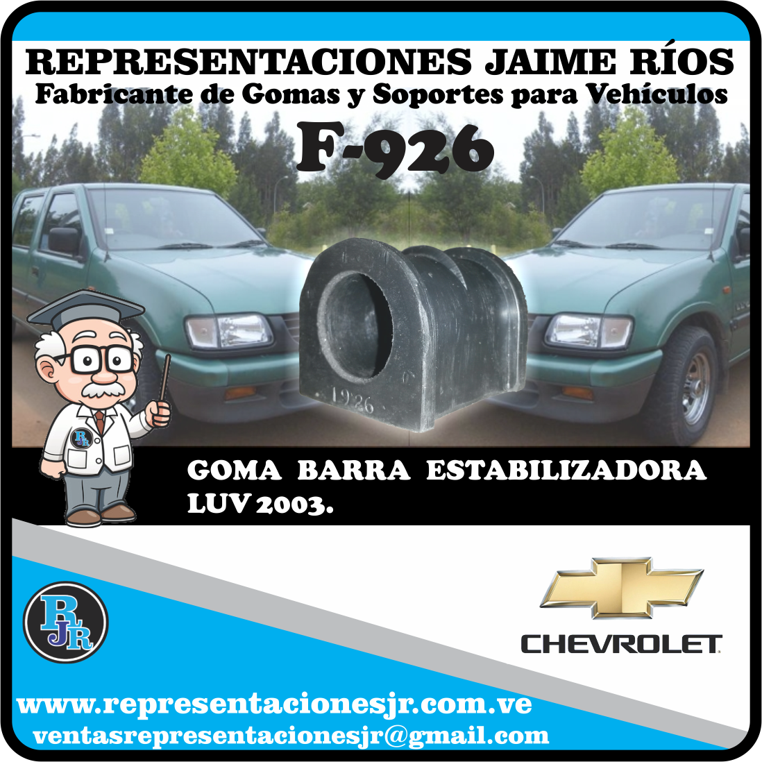 RJaimeRios's tweet photo. Fabricamos Gomas Estabilizadoras de gran #Calidad #RJR de la mano con #Chevrolet en pro de la salud de tu vehículo https://t.co/vQlIboNbeI