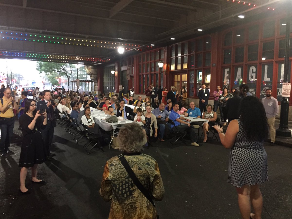 PMorganPHL's tweet photo. Neighbors coming together in #Philly at the final "Breaking Bread, Breaking Barriers" dinner &amp; convo #KnightCities https://t.co/d7bH5cRib9