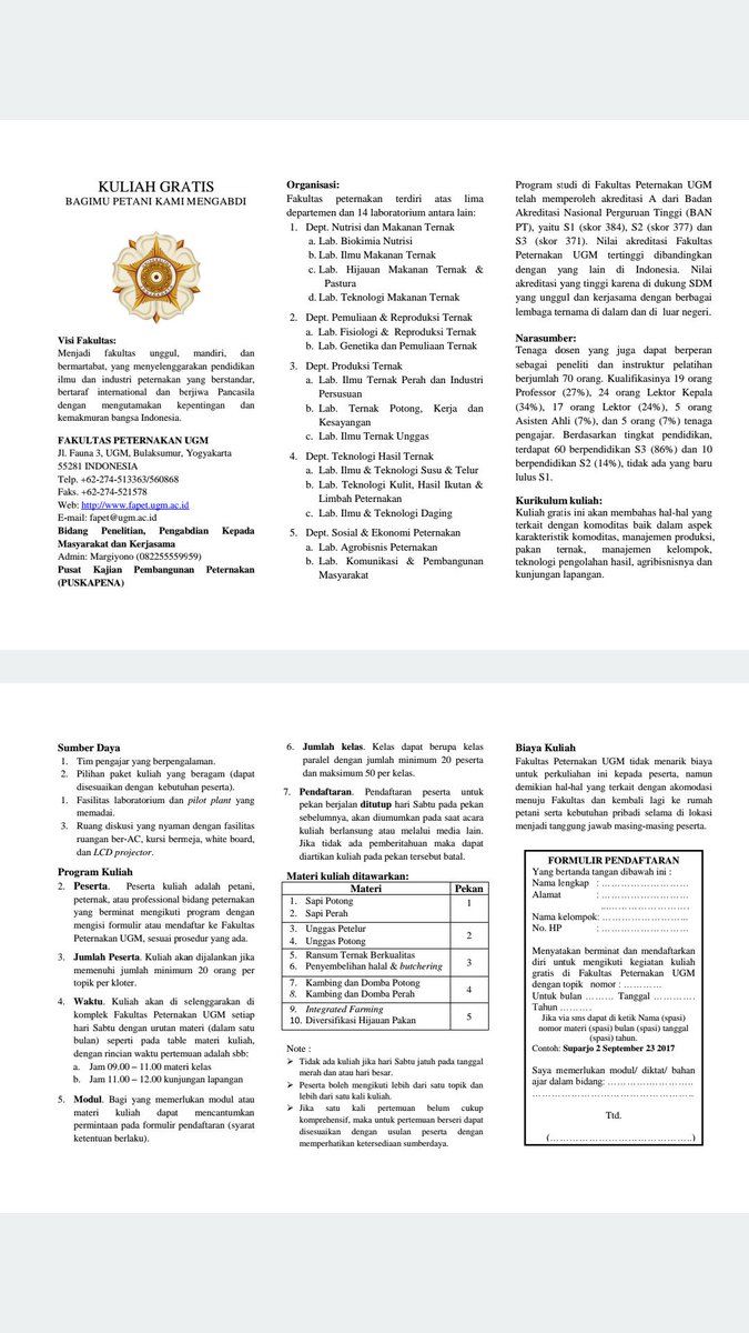 UGM udah mulai bikin program kuliah gratis buat petani, peternak atau professional di bidang tersebut

keren banget ini, silahkan dishare 👍