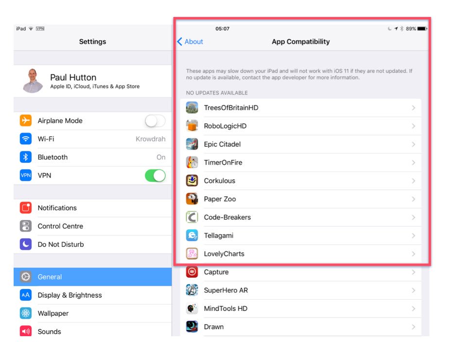 Krowdrah's tweet photo. Quick reminder to check before #ios11 #appcompatibility @AppleEDU Some firm favourites currently only #32bit #ipaded https://t.co/DdxuO0GQ59