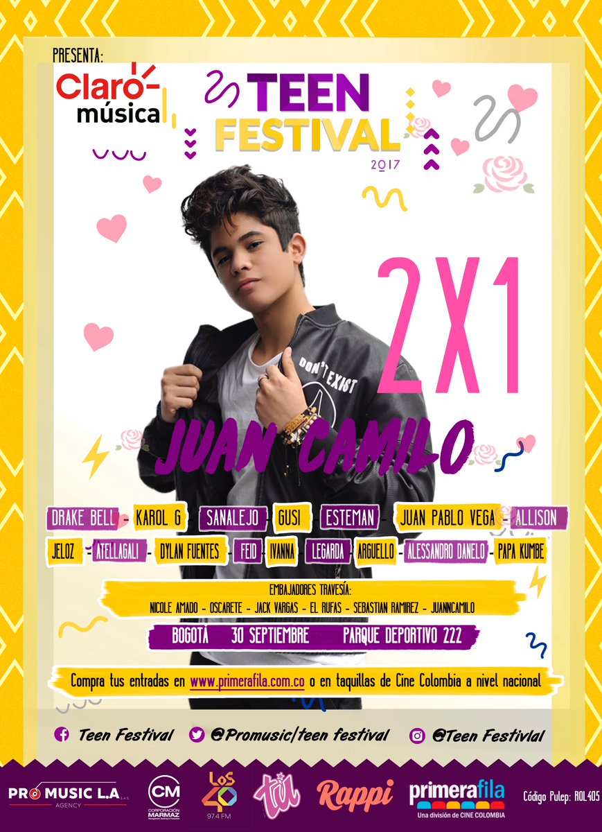 promusicla's tweet photo. @juanncamiloa @isebasramirez @oojlr están con la super promoción del 2x1 para compartir amor amistad boletas @PrimeraFila_Co @Cine_Colombia https://t.co/XOgTNBis8f
