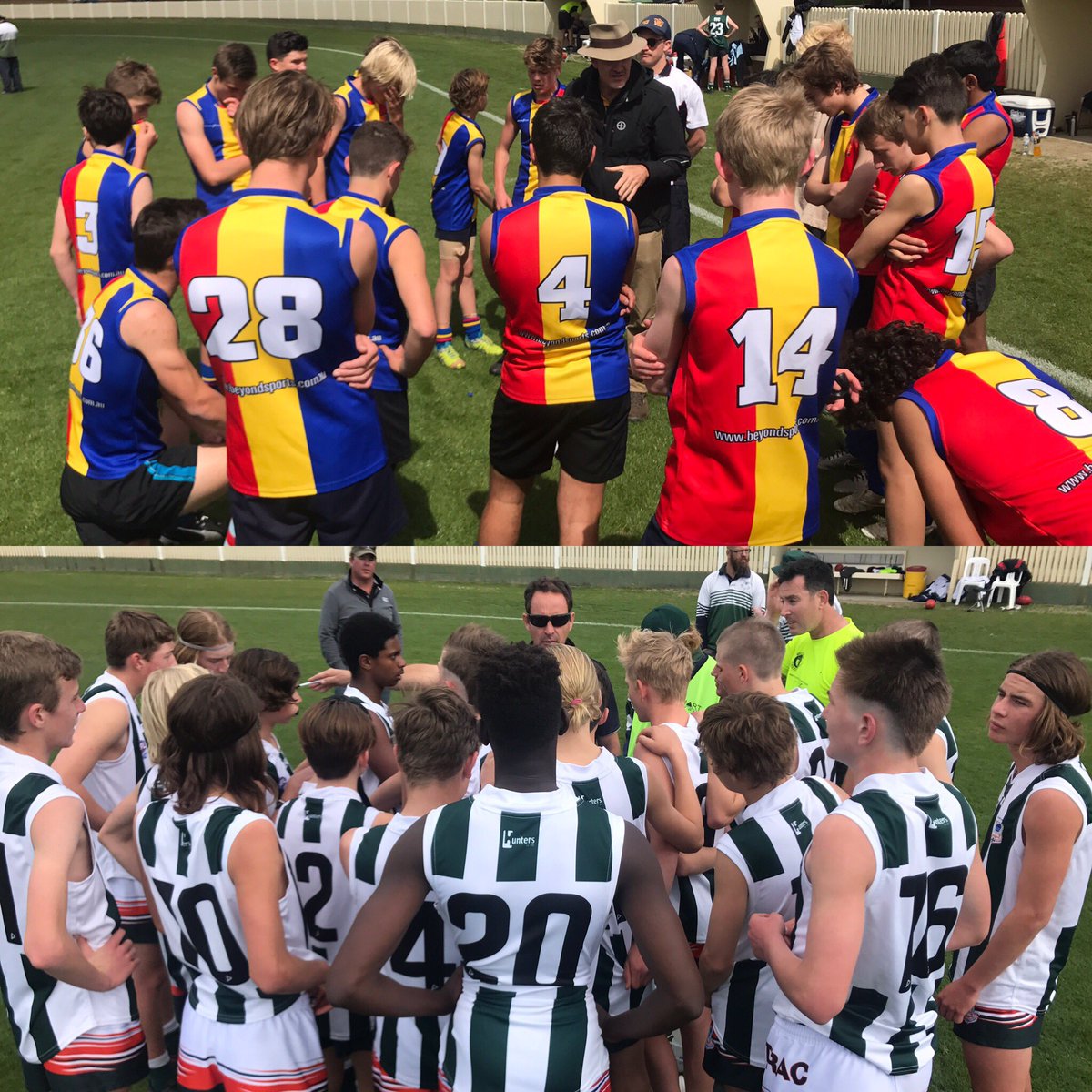 TRAC v Caringbah De La Salle quarter time huddle <a href="/AFLSchools/">AFL Schools</a> NSW Giants Cup
