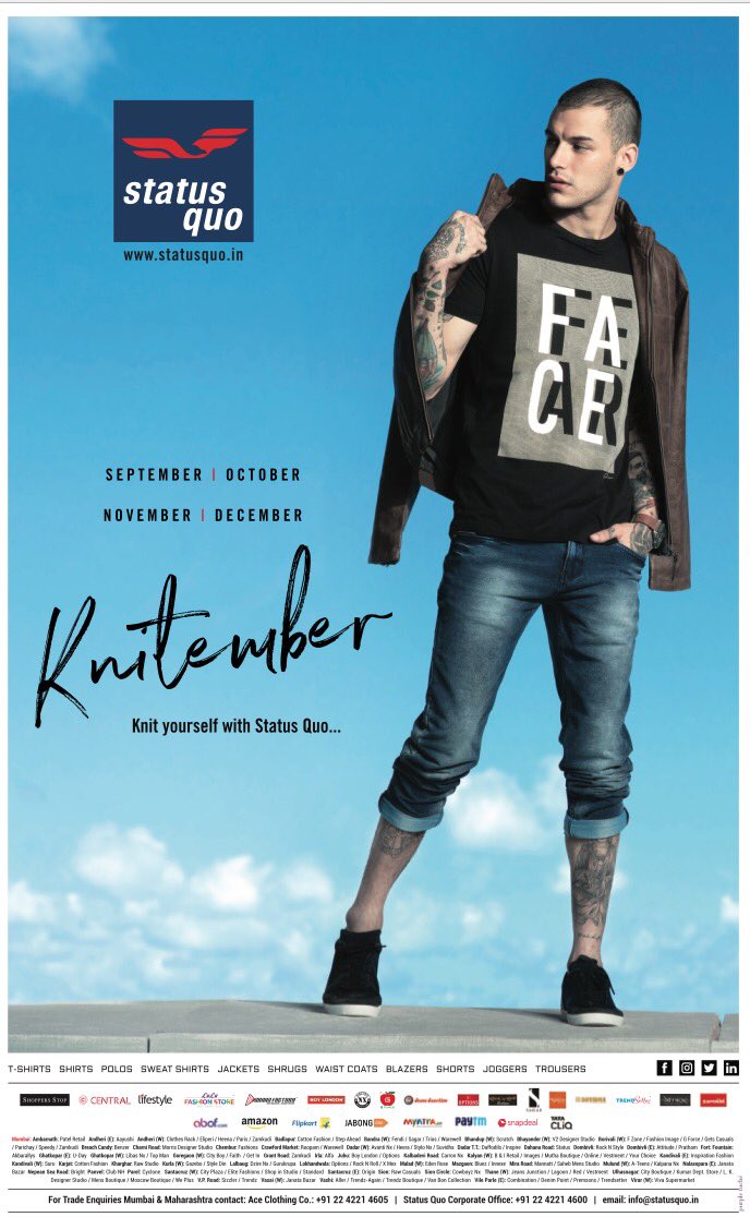 KulwantSinghS1's tweet photo. SQ #Knitember AW-17 Collection in stores now...
https://t.co/H66q6vyIUu
#MensClothing #statusquoindia #statusquo #SQ #TimesOfIndia #Page3 https://t.co/tId4ptZR4i