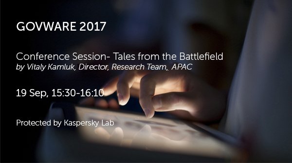 kaspersky_SEA's tweet photo. Don't miss our conference session at 15:30 today, a free and open-source tool for researchers will be presented by @vkamluk #GovWare2017 https://t.co/bCLIku89HG
