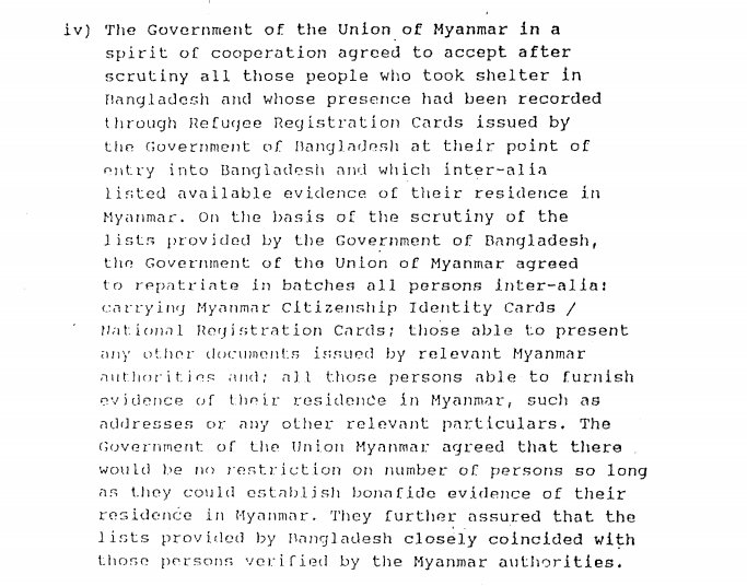 State Counsellor said all refugees can return based on 1993 'principles'; the 28.4.92 Bangladesh/Myanmar MOU included this on verification: