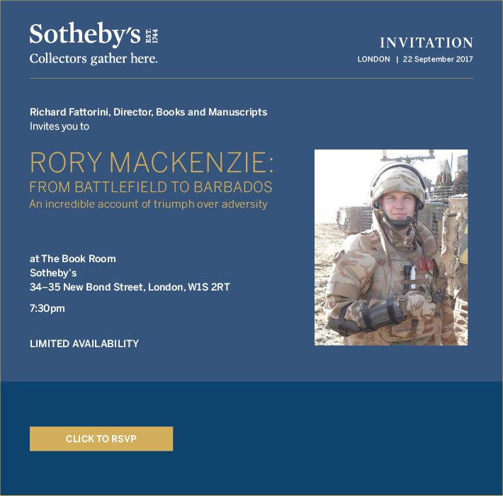 Sothebys's tweet photo. Rory Mackenzie to give an incredible account of triumph over adversity at our #LateNightView in #London this Friday https://t.co/fsj2FgGcYP https://t.co/dcgdmGnSIw