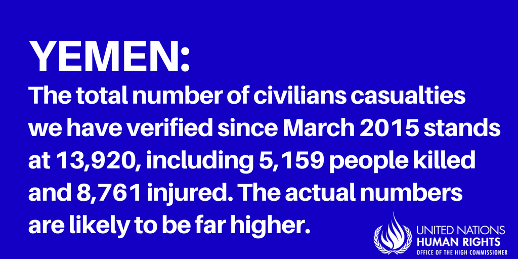 UNHumanRights's tweet photo. #Yemen: Coalition airstrikes continue to be the leading cause of civilian casualties, including of children - #Zeid https://t.co/mzCKsj1AxZ https://t.co/3sXmvXSvac