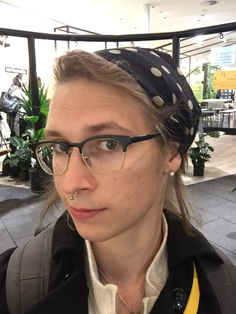 Emily being cute with a polka dot tichel