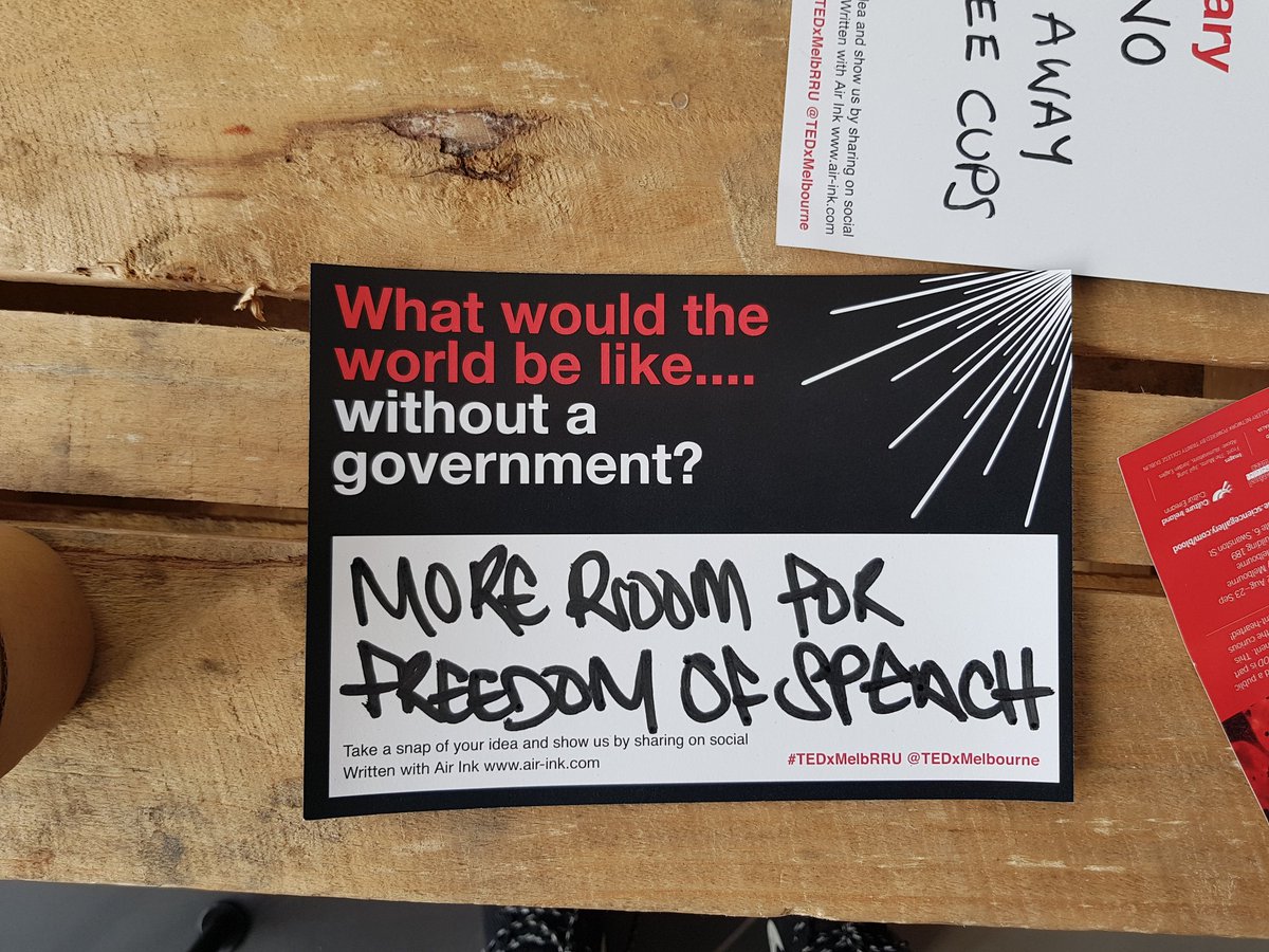 lemonexclusive's tweet photo. What would the world be like without a government?
#IdeasWorthSharing #TEDxMelbRRU https://t.co/8BOpcAO0Bg