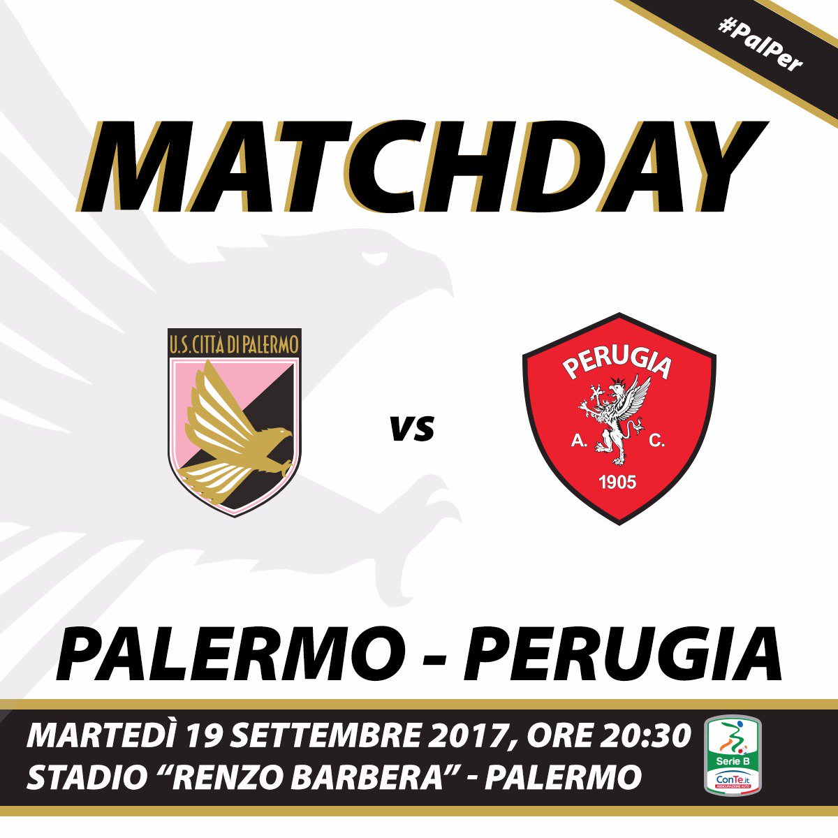 palermocalcioit's tweet photo. MATCHDAY! 📅 
🆚 Perugia
🏟 Stadio "Renzo Barbera"
⏰ 20.30
🏆 @Lega_B 
📲 #PalPer
💳 Tickets 👉 https://t.co/7HJdGRxFof https://t.co/i0vKTeJp4F