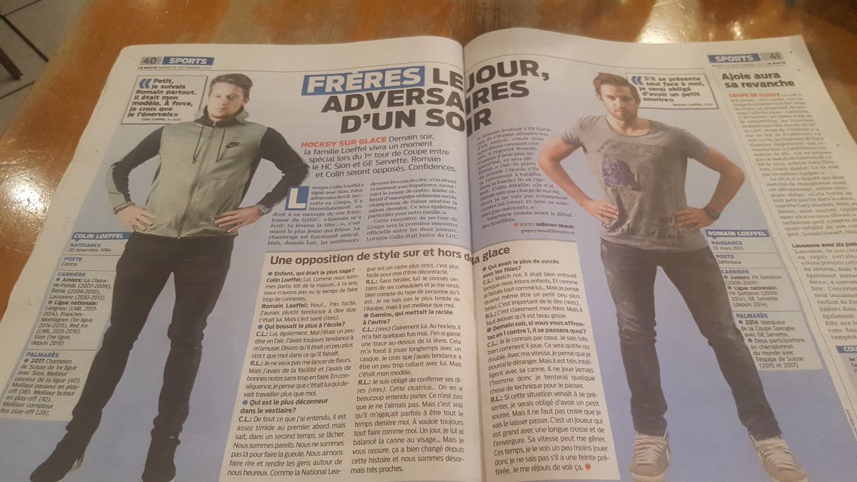 In <a href="/Lematinch/">Le Matin</a> interview croisée  de Colin (Sion) et Romain (<a href="/officialGSHC/">Genève-Servette HC</a>) Loeffel avant leur duel en Coupe de Suisse demain (20h).