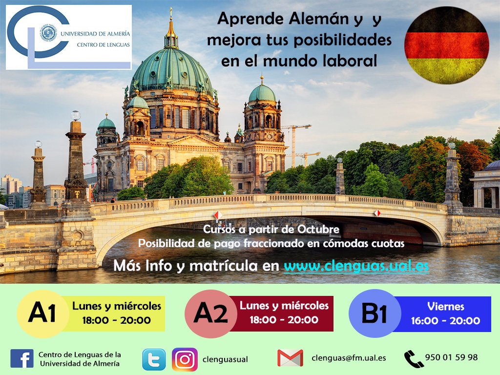Necesitas saber alemán? Irte de ERASMUS? Aprende ALEMÁN con nuestros cursos y mejorarás tu vida laboral!@ualmeria
bit.ly/1aXe7fL
