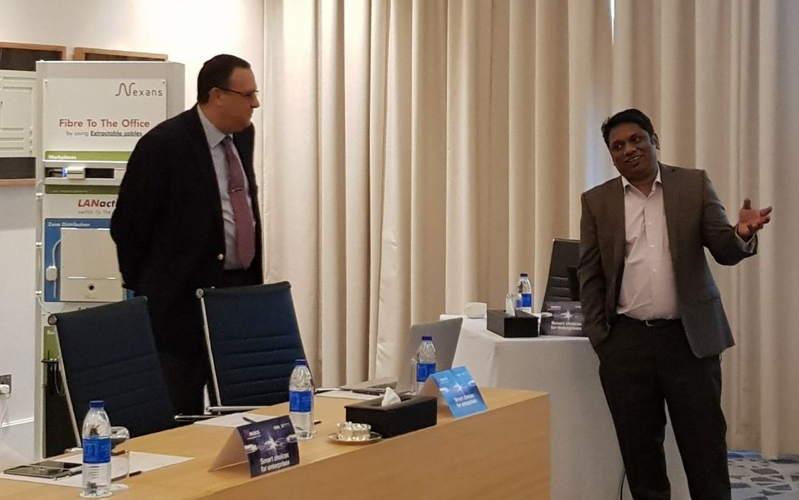 OAKConsulting's tweet photo. @Naveej of @tahawultech introduces #TarekHelmy of @NexansLAN to #CIOs at roundtable at #DCBuild #FTTO #smartChoices for #Enterprises #LAN https://t.co/AL6D0wp6Dl