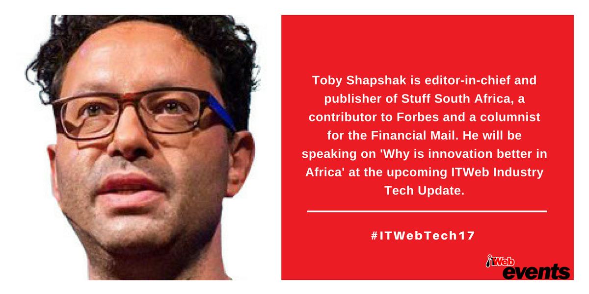 ITWeb_Events's tweet photo. . @StuffSA's Toby @shapshak will bring it all back to Africa at the upcoming #ITWebTech17 https://t.co/DU9nPfaQBq https://t.co/sbWex17ScG